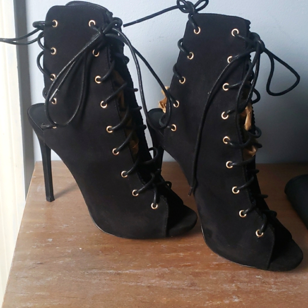Black lace up booties